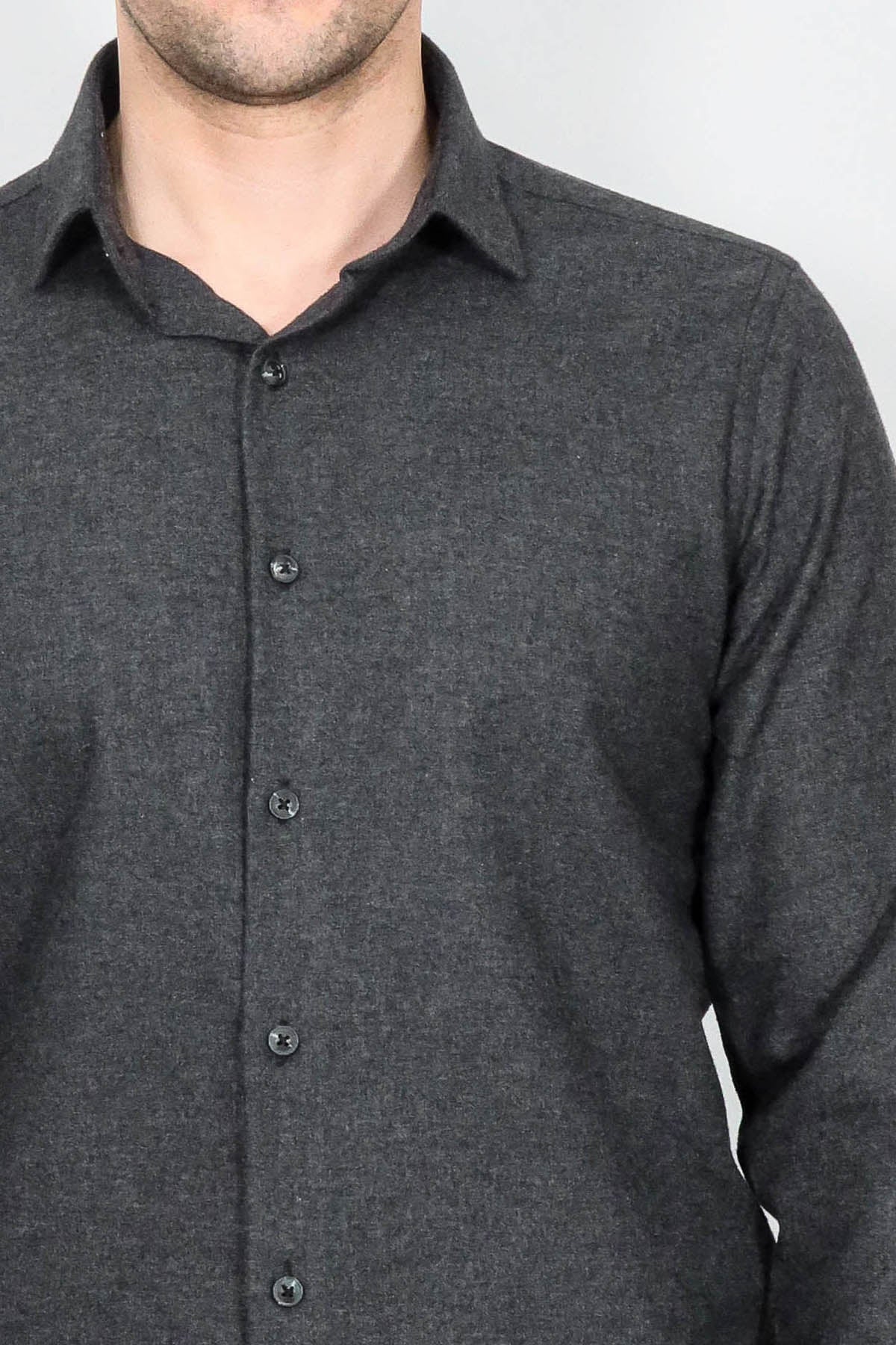 Slim Fit Plain Dark Grey Men Lumberjack Shirt - Wessi