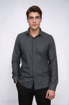 Slim Fit Plain Dark Grey Men Lumberjack Shirt - Wessi