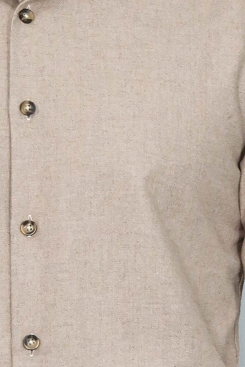 Slim Fit Cotton Plain Beige Men Lumberjack Shirt - Wessi