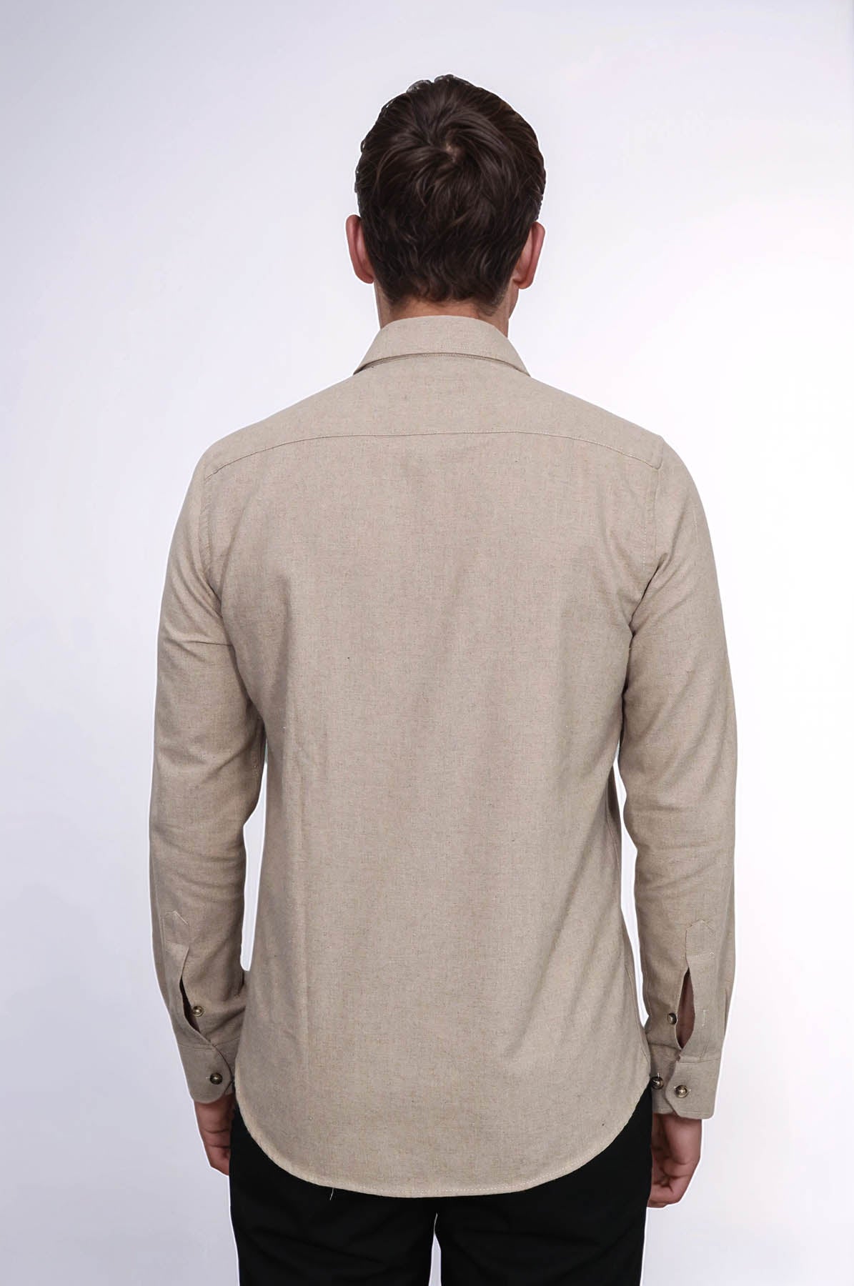 Slim Fit Cotton Plain Beige Men Lumberjack Shirt - Wessi