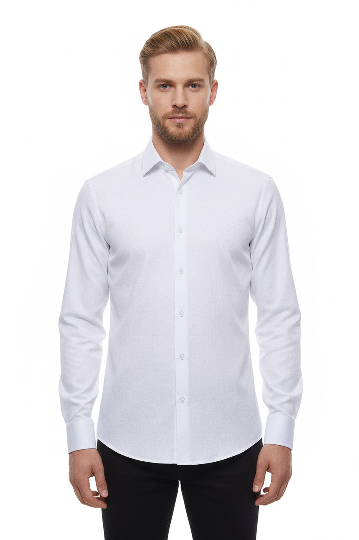 Oxford Patterned Long Sleeves Slim Fit White Men Shirt - Wessi