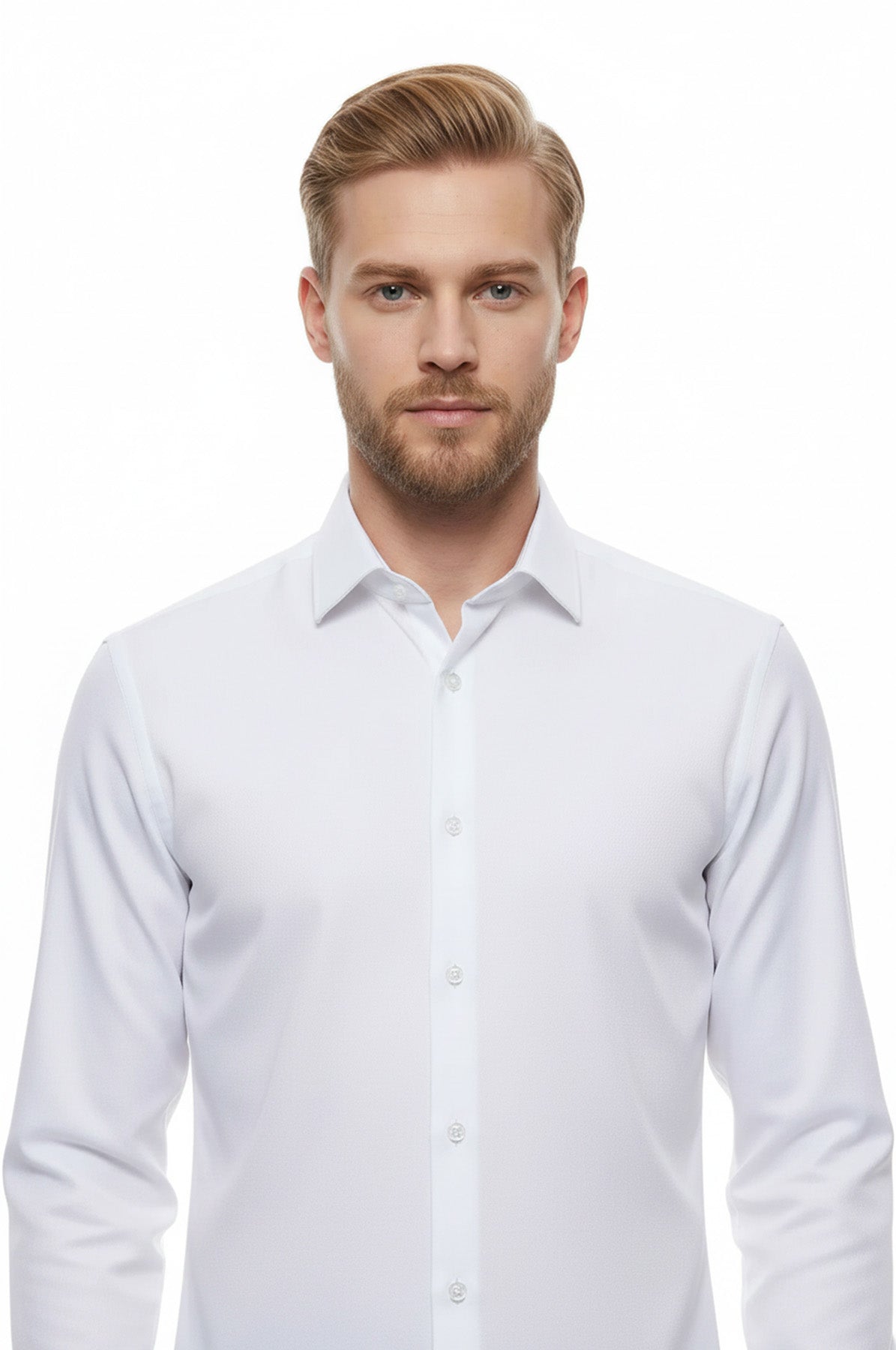 Oxford Patterned Long Sleeves Slim Fit White Men Shirt - Wessi
