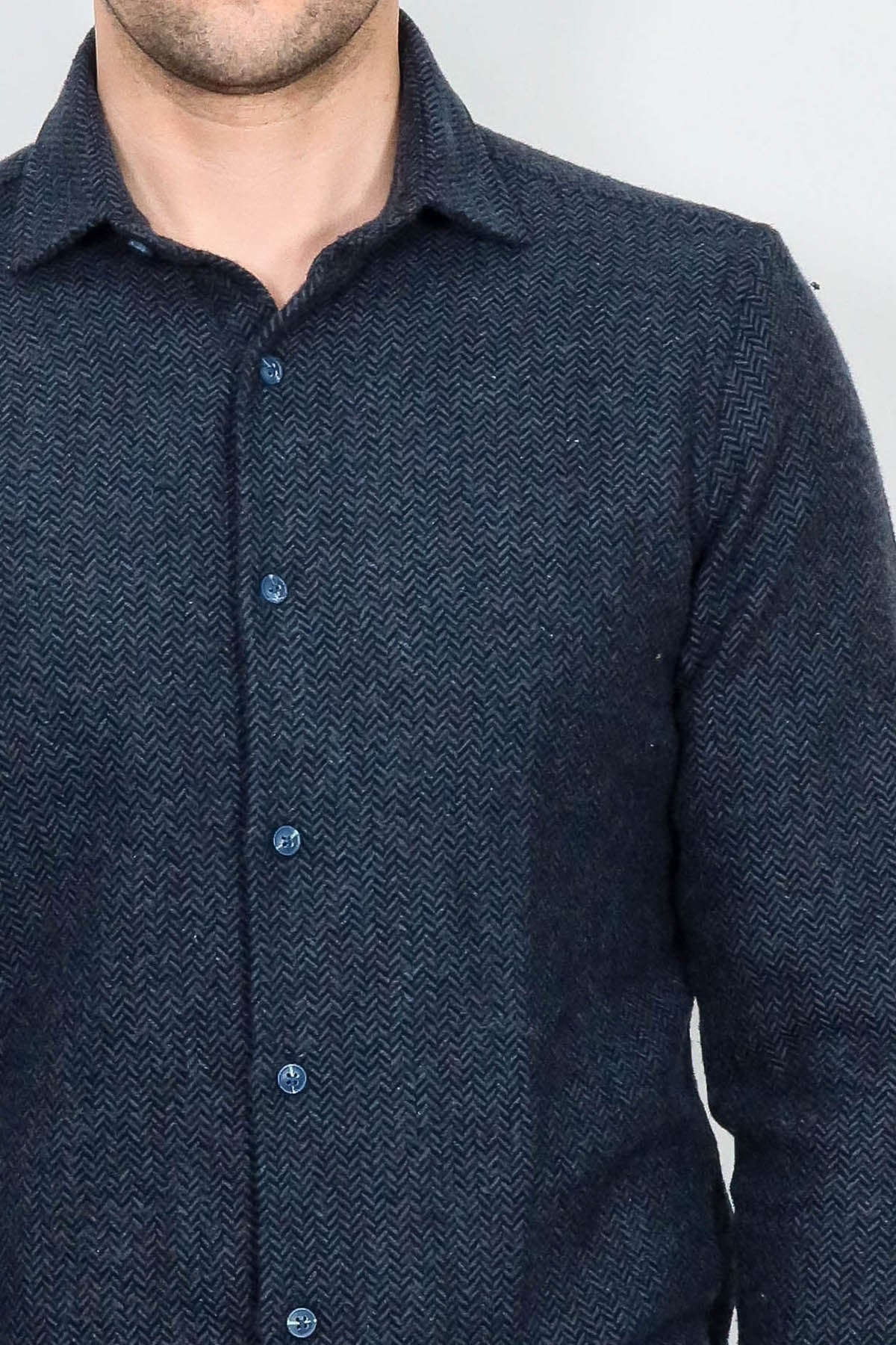 Winter Navy Blue Patterned Men's Lumberjack Shirt - Wessi