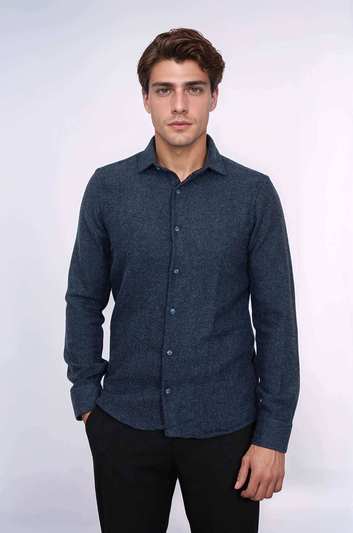 Winter Navy Blue Patterned Men's Lumberjack Shirt - Wessi