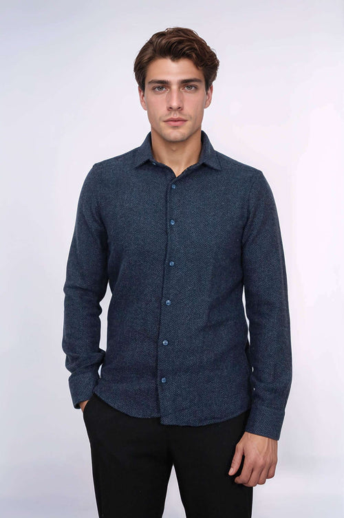 Winter Navy Blue Patterned Men's Lumberjack Shirt - Wessi