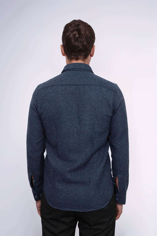 Winter Navy Blue Patterned Men's Lumberjack Shirt - Wessi