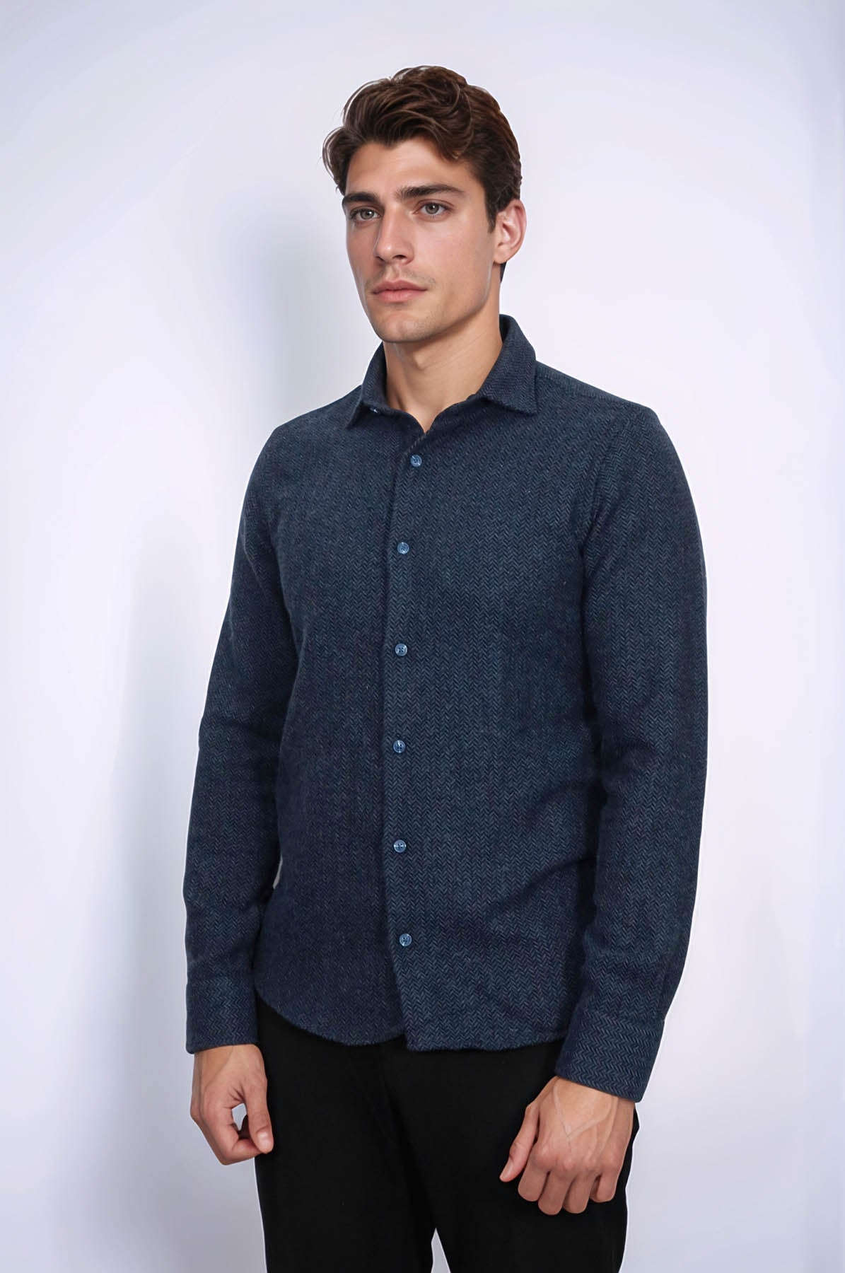 Winter Navy Blue Patterned Men's Lumberjack Shirt - Wessi