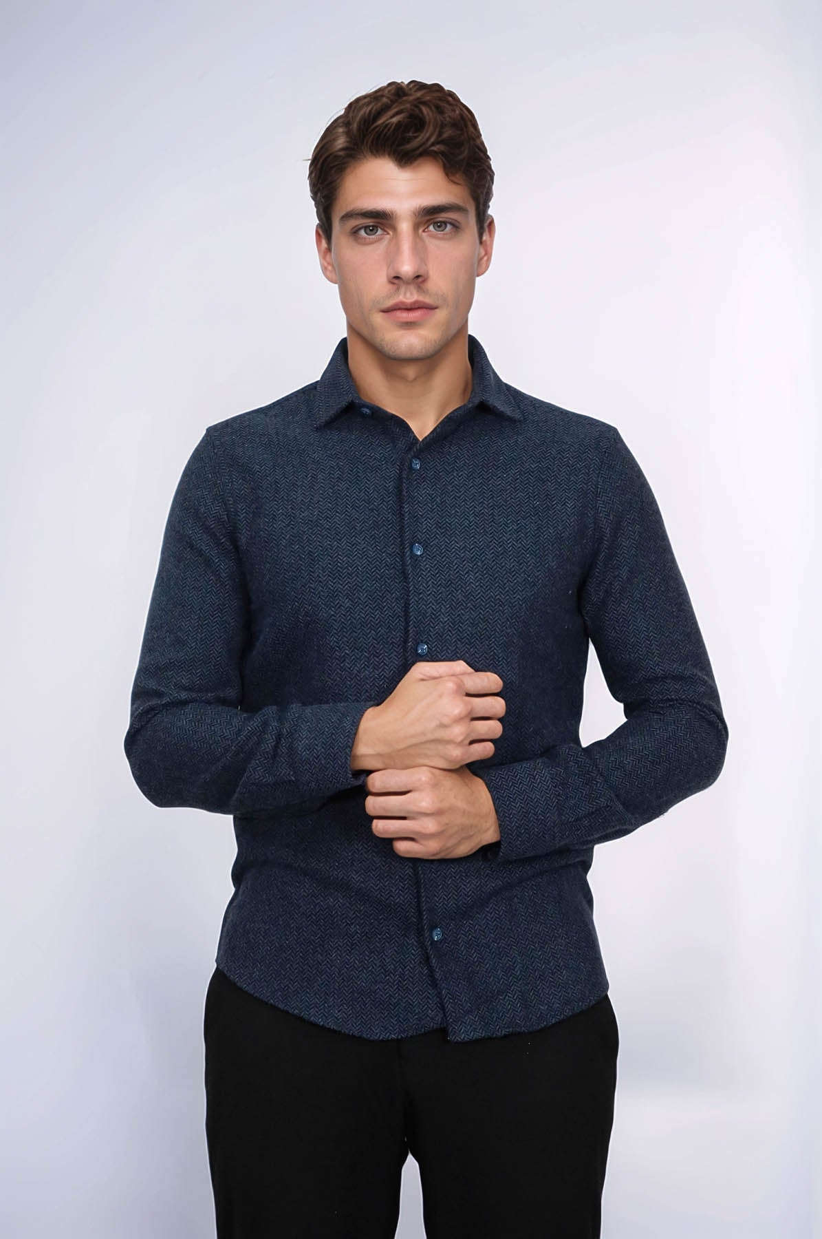 Winter Navy Blue Patterned Men's Lumberjack Shirt - Wessi