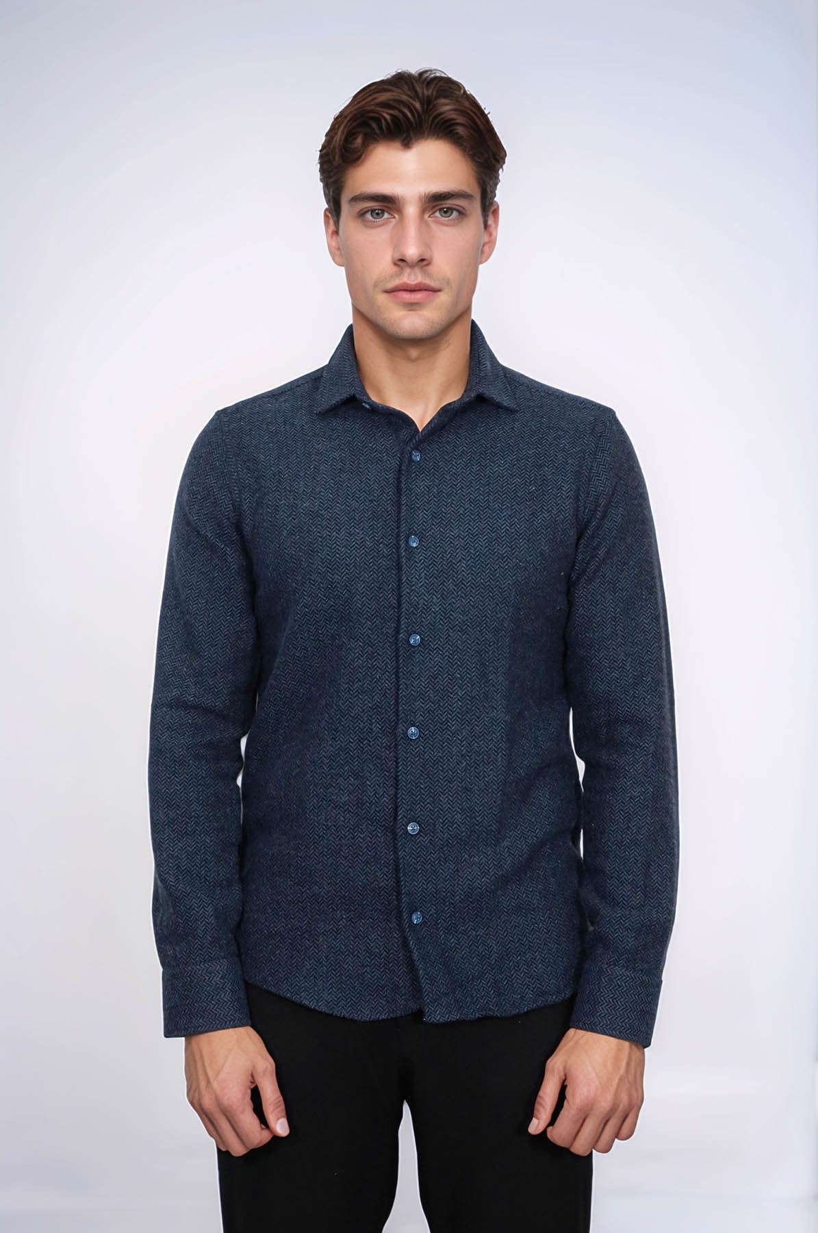 Winter Navy Blue Patterned Men's Lumberjack Shirt - Wessi