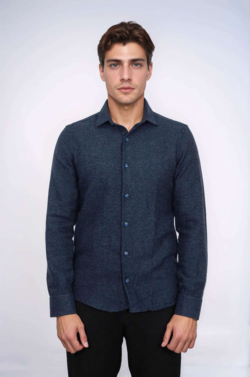 Winter Navy Blue Patterned Men's Lumberjack Shirt - Wessi