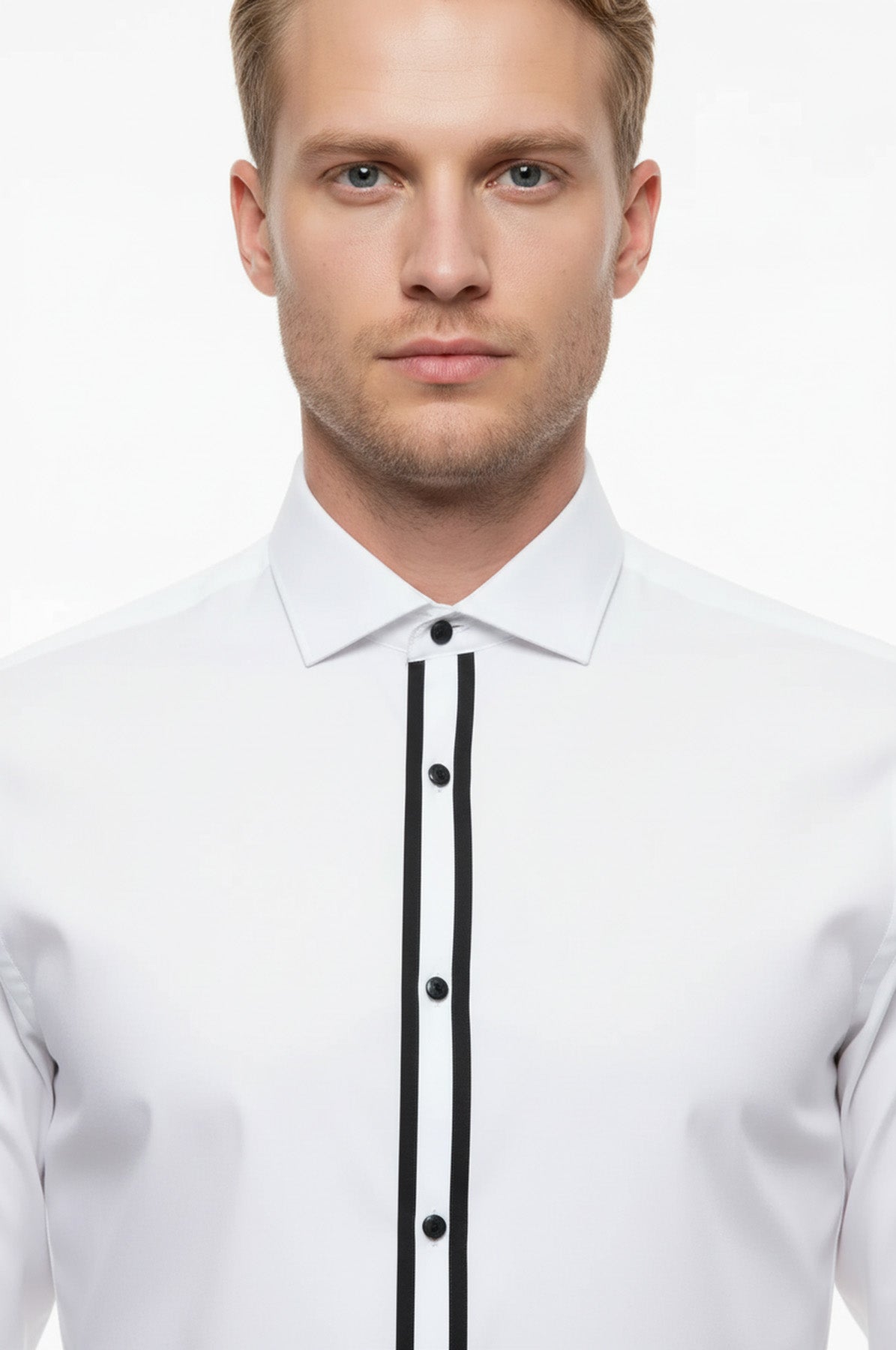 White Stand Collar Formal Shirt - Wessi