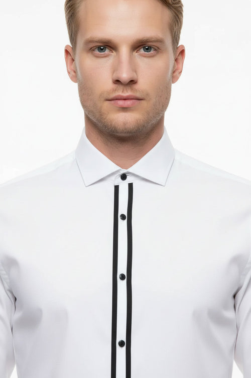 White Stand Collar Formal Shirt - Wessi