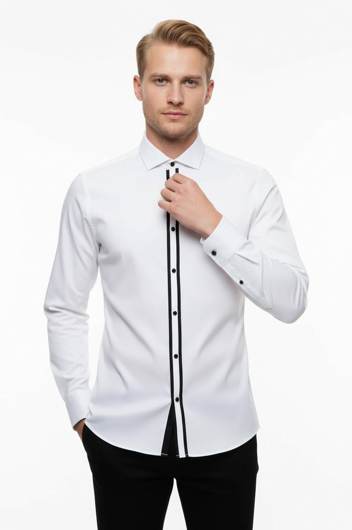 White Stand Collar Formal Shirt - Wessi