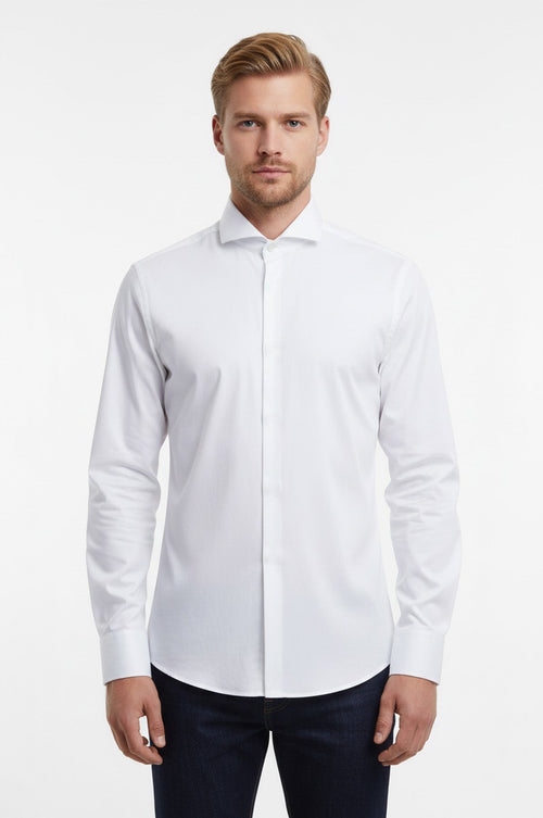 White Plain Stand Collar Formal Tuxedo Shirt - Wessi
