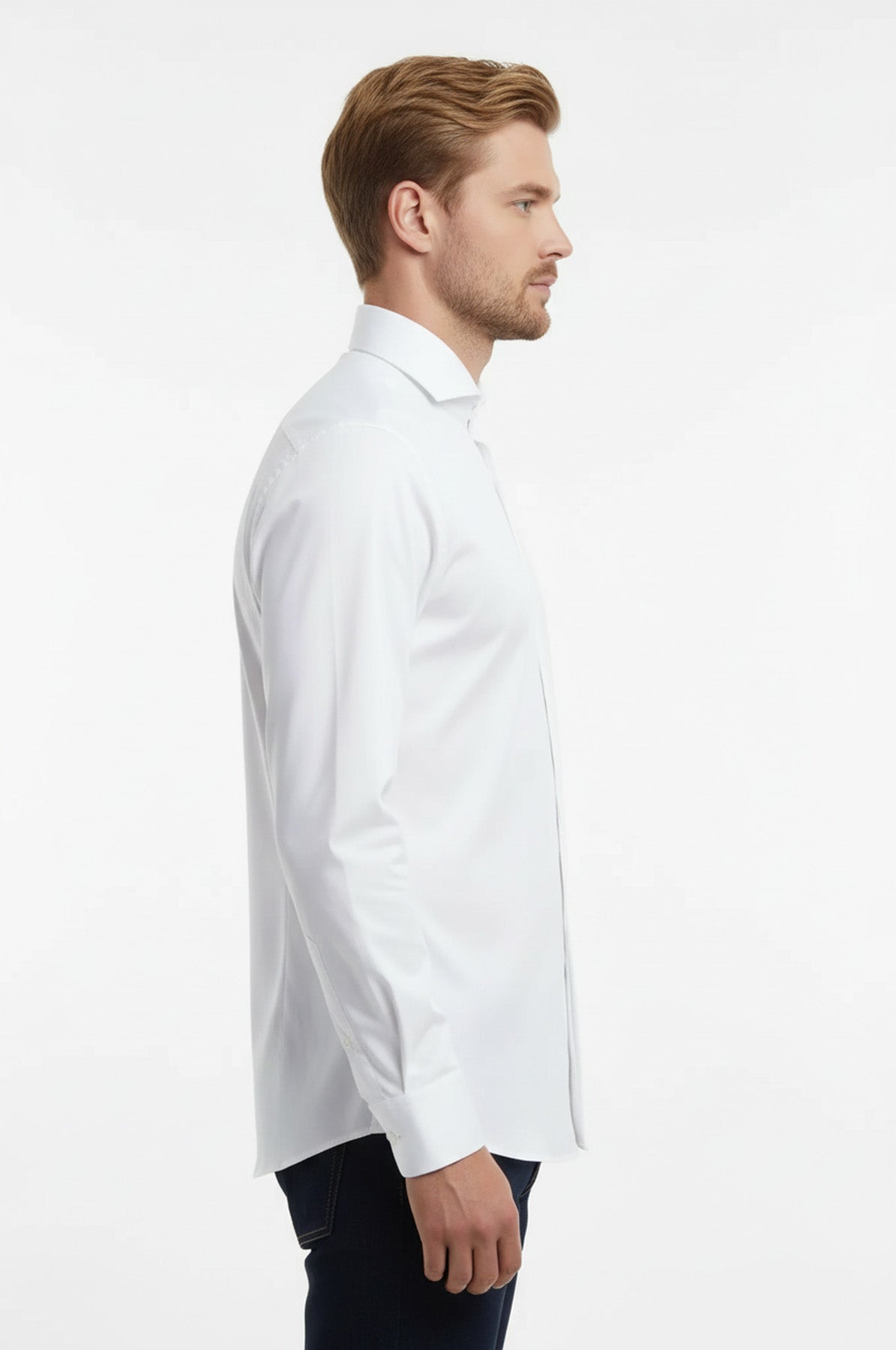 White Plain Stand Collar Formal Tuxedo Shirt - Wessi