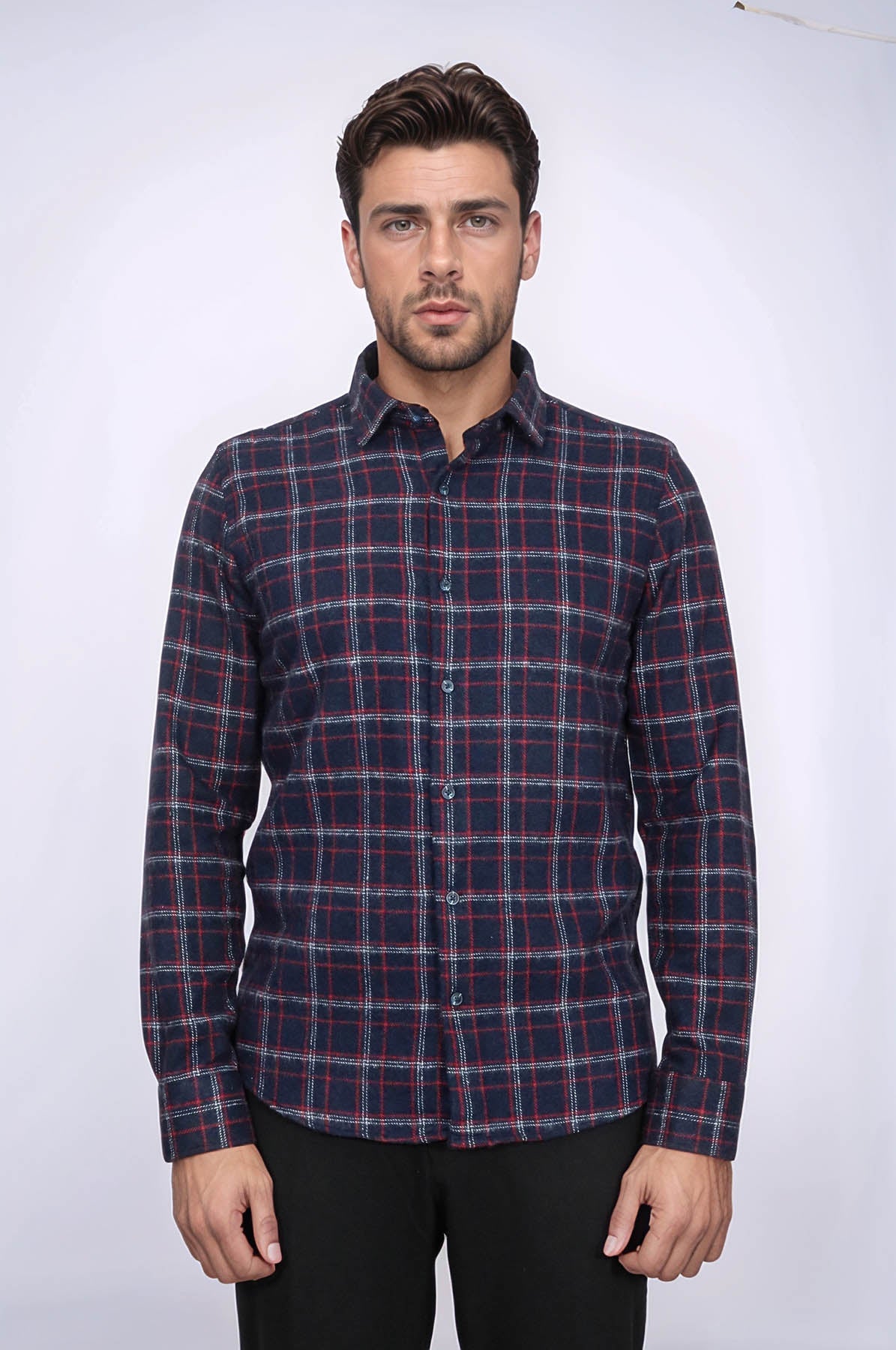 Thick Patterned Navy Blue Men Lumberjack Shirt - Wessi
