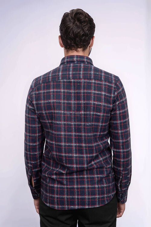 Thick Patterned Navy Blue Men Lumberjack Shirt - Wessi