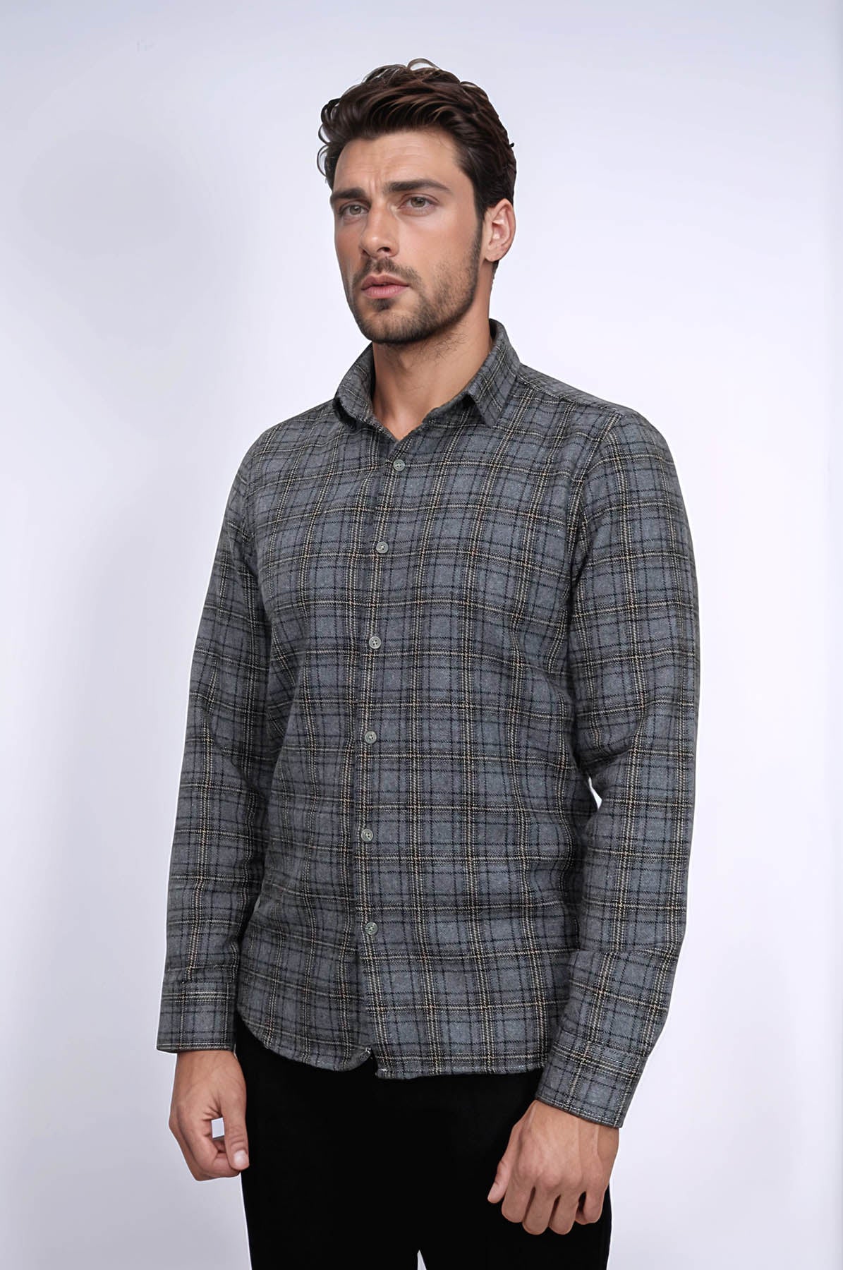 Plaid Dark Grey Men Lumberjack Shirt - Wessi