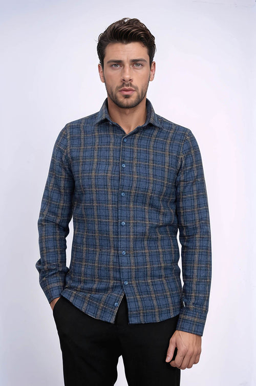 Plaid Navy Blue Men Lumberjack Shirt - Wessi