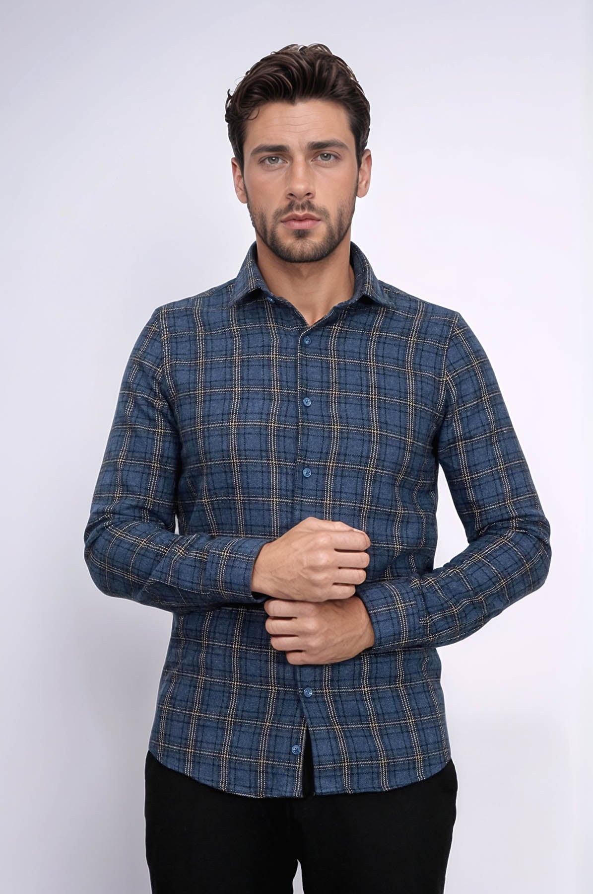 Plaid Navy Blue Men Lumberjack Shirt - Wessi