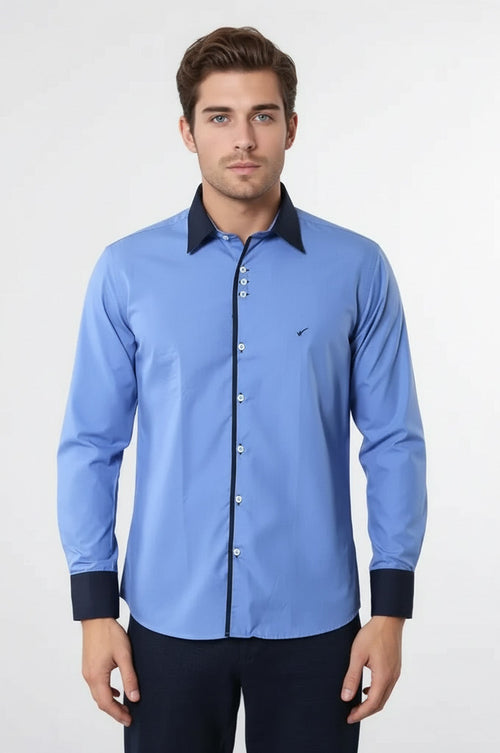 Double Colored Blue Slim Fit Shirt | Wessi
