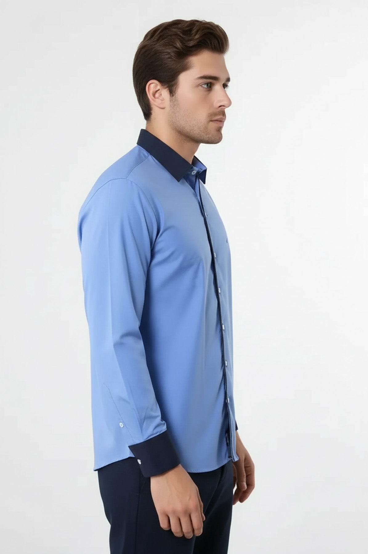 Double Colored Blue Slim Fit Shirt | Wessi