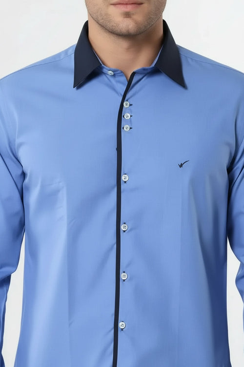 Double Colored Blue Slim Fit Shirt | Wessi