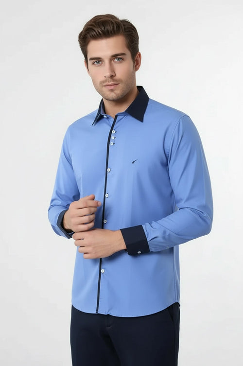 Double Colored Blue Slim Fit Shirt | Wessi