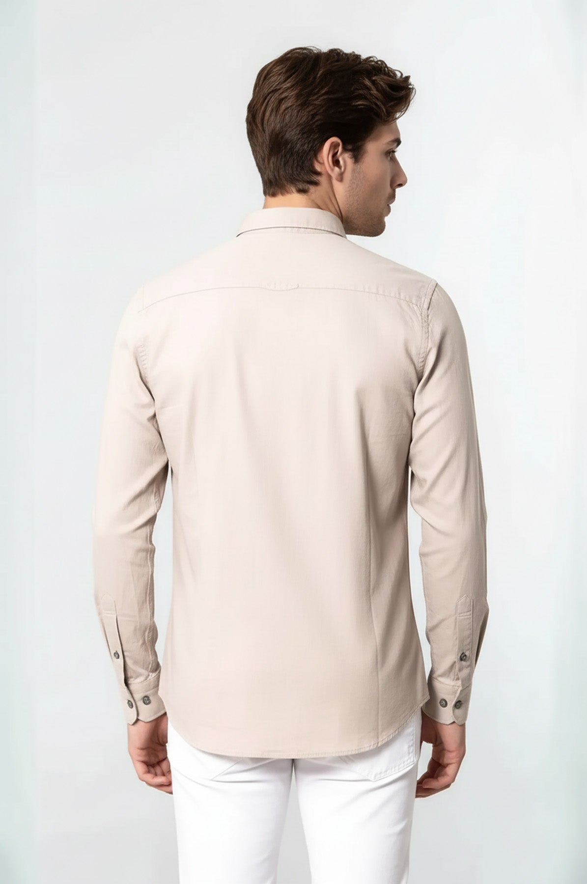 Patterned Cotton Slim Fit Beige Shirt - Wessi