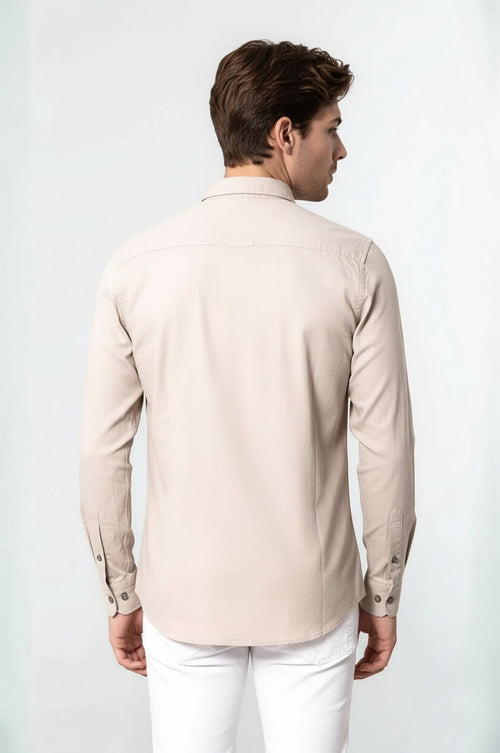 Patterned Cotton Slim Fit Beige Shirt - Wessi