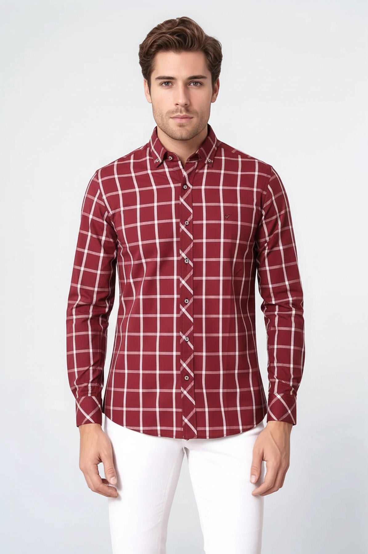 Plaid Slim Fit Burgundy Shirt - Wessi