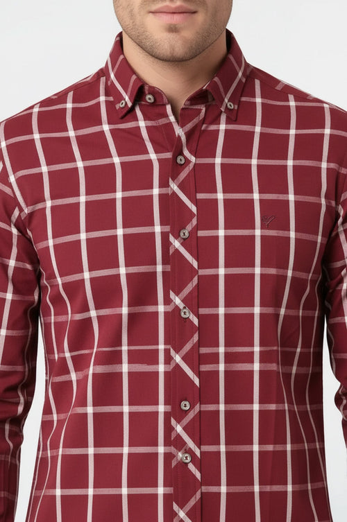 Plaid Slim Fit Burgundy Shirt - Wessi