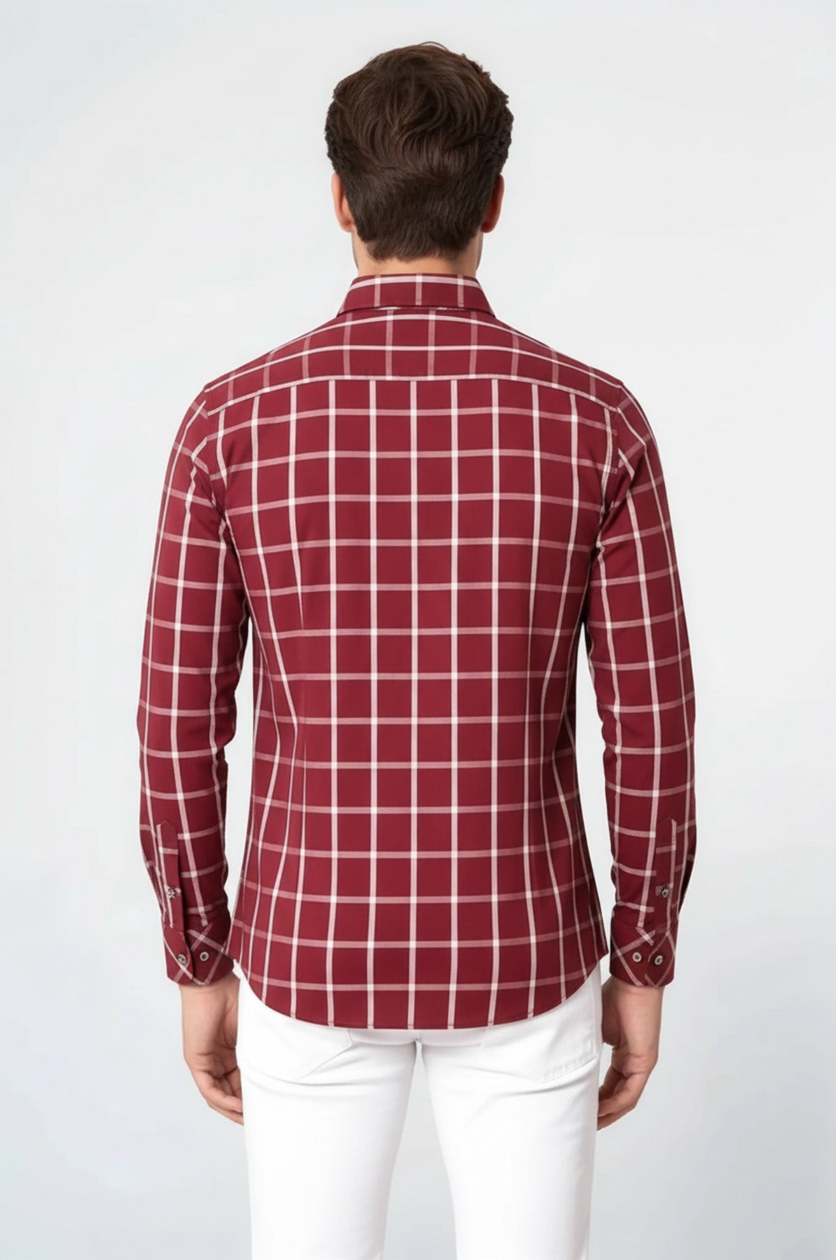 Plaid Slim Fit Burgundy Shirt - Wessi