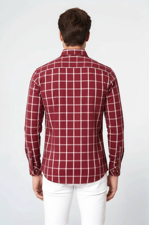 Plaid Slim Fit Burgundy Shirt - Wessi