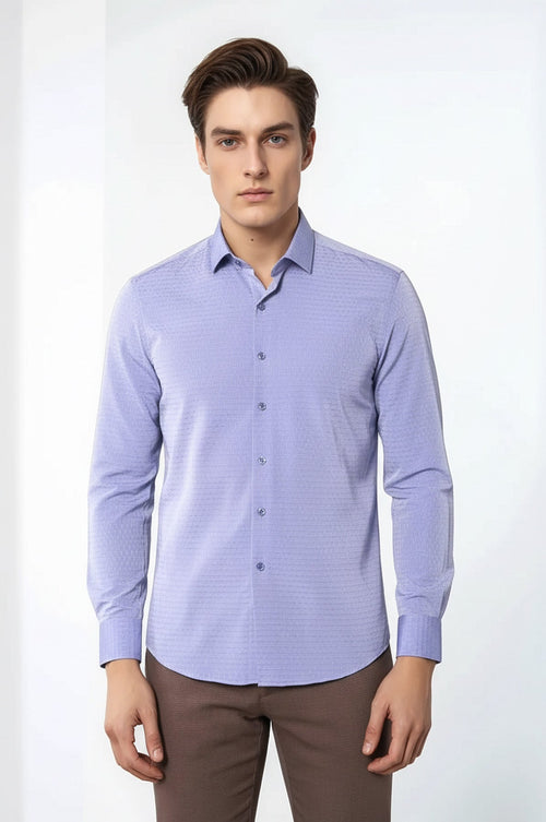 Patterned Blue Men's Long Sleeve Shirt | Wessi