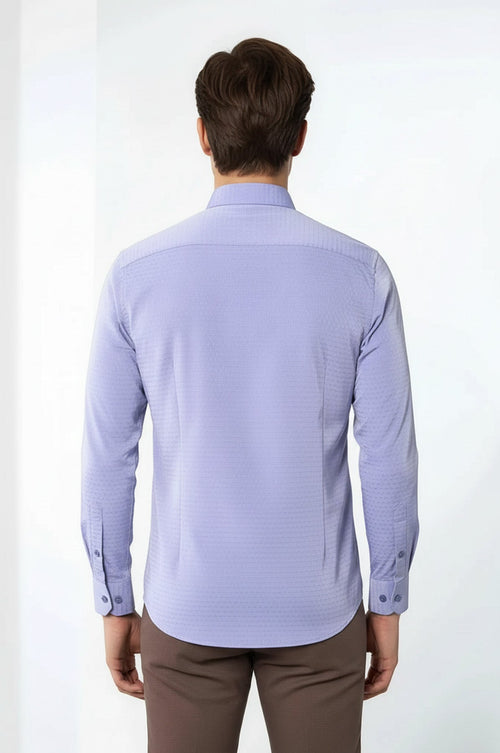 Patterned Blue Men's Long Sleeve Shirt | Wessi