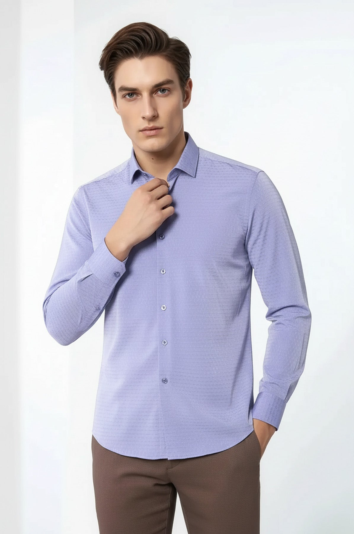 Patterned Blue Men's Long Sleeve Shirt | Wessi