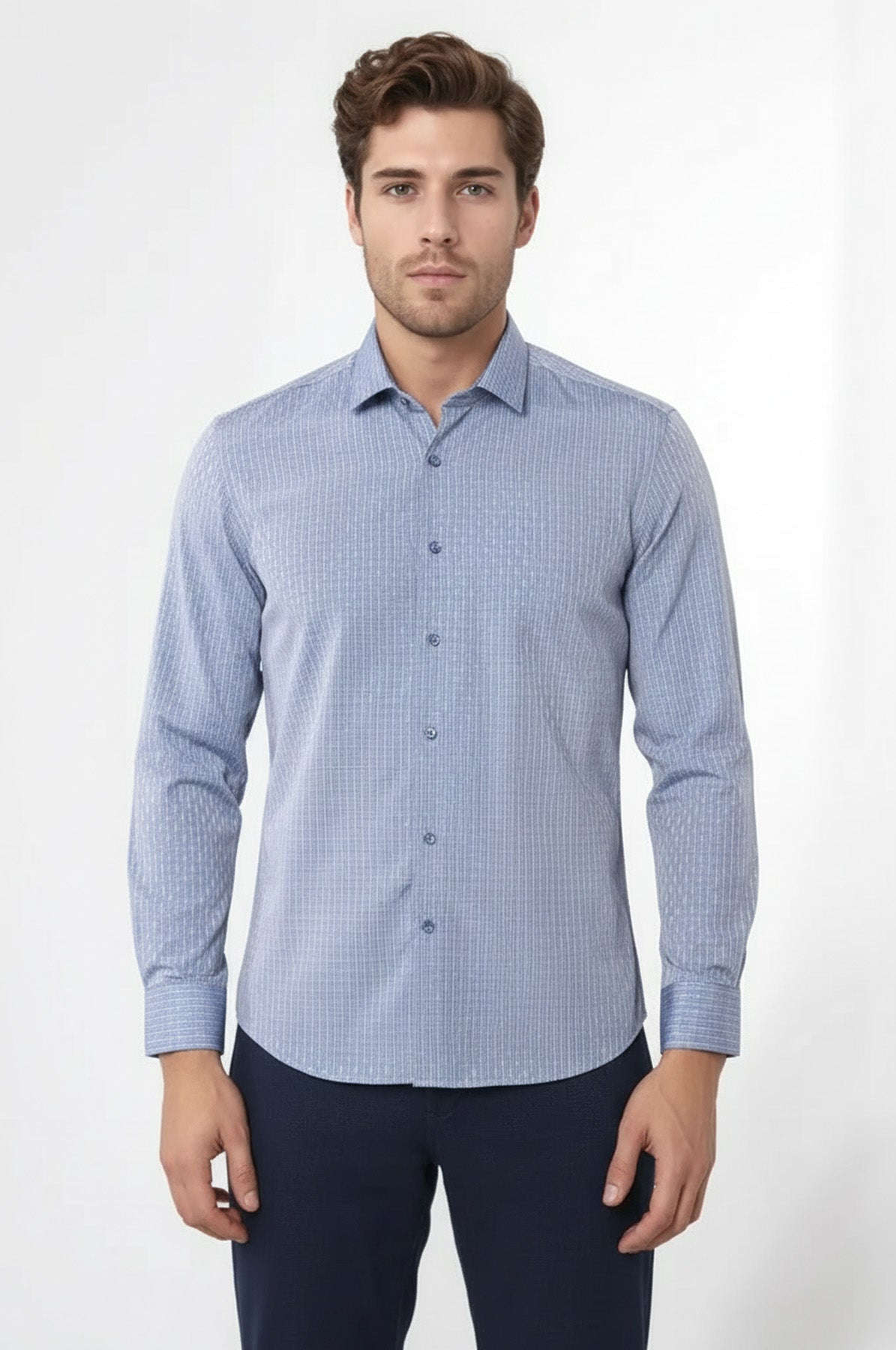 Patterned Slim Fit Blue Shirt - Wessi