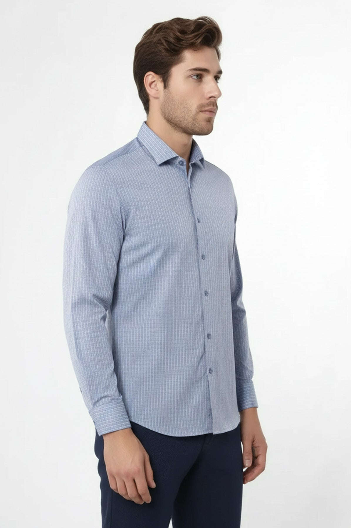 Patterned Slim Fit Blue Shirt - Wessi