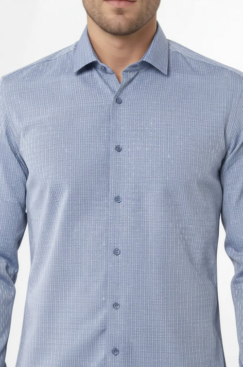 Patterned Slim Fit Blue Shirt - Wessi