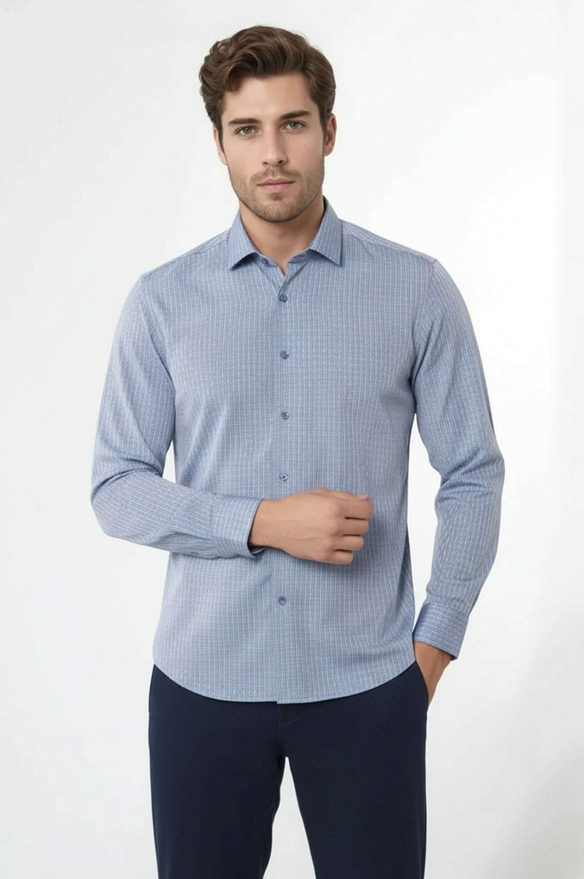 Patterned Slim Fit Blue Shirt - Wessi