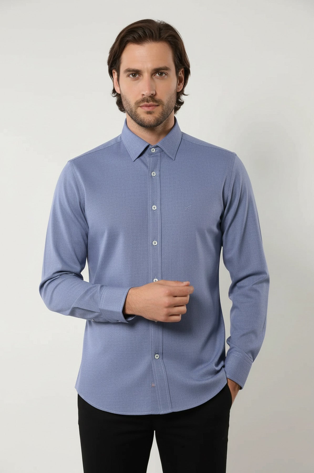 Blue Plain Linen Men's Shirt | Wessi