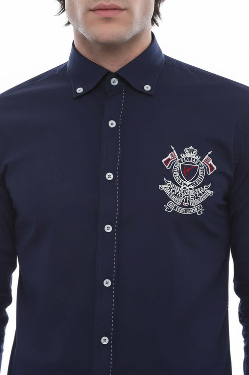 Emblemed Long Sleeve Navy Blue Shirt - Wessi