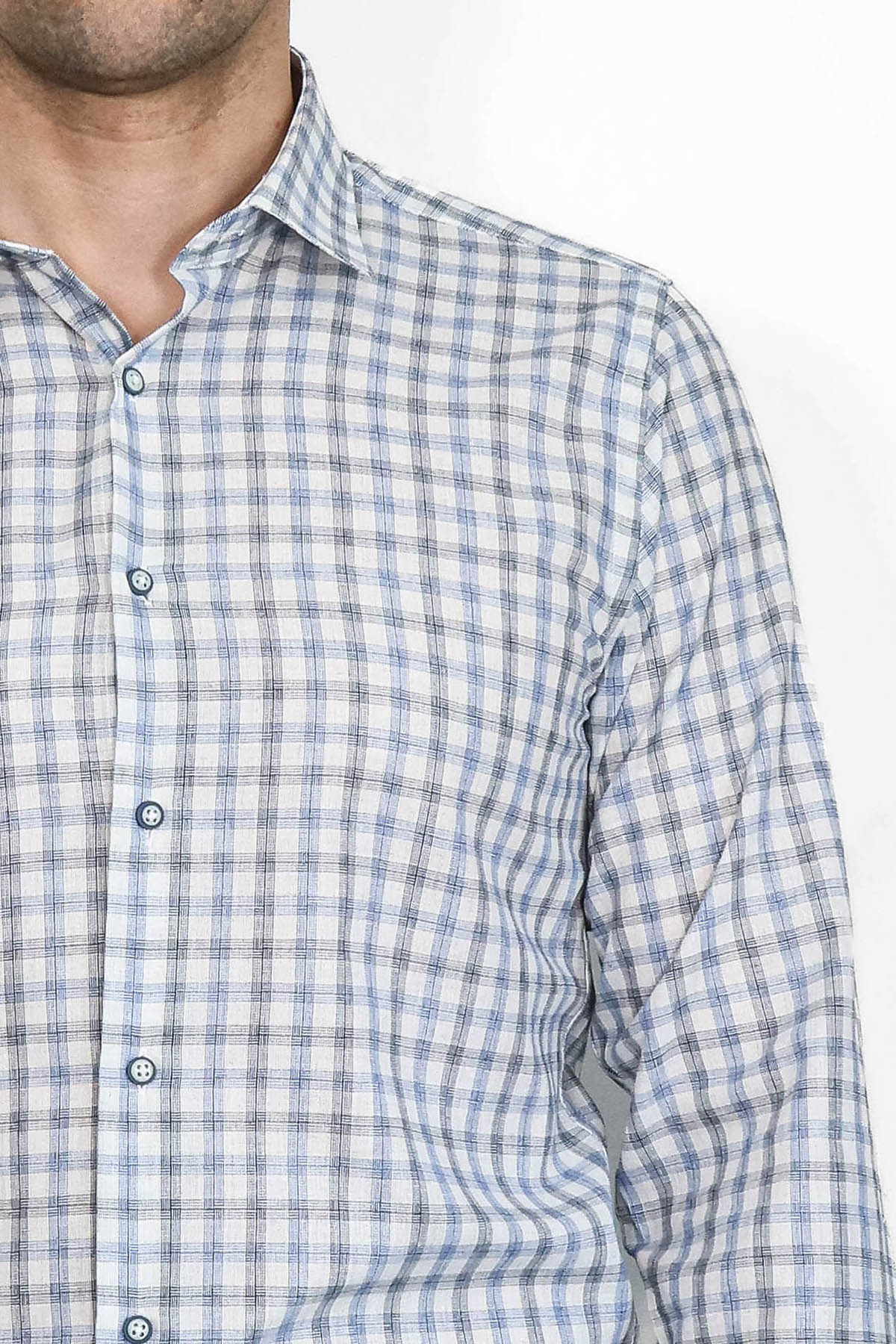 Blue Slim Fit Check Shirt - Wessi