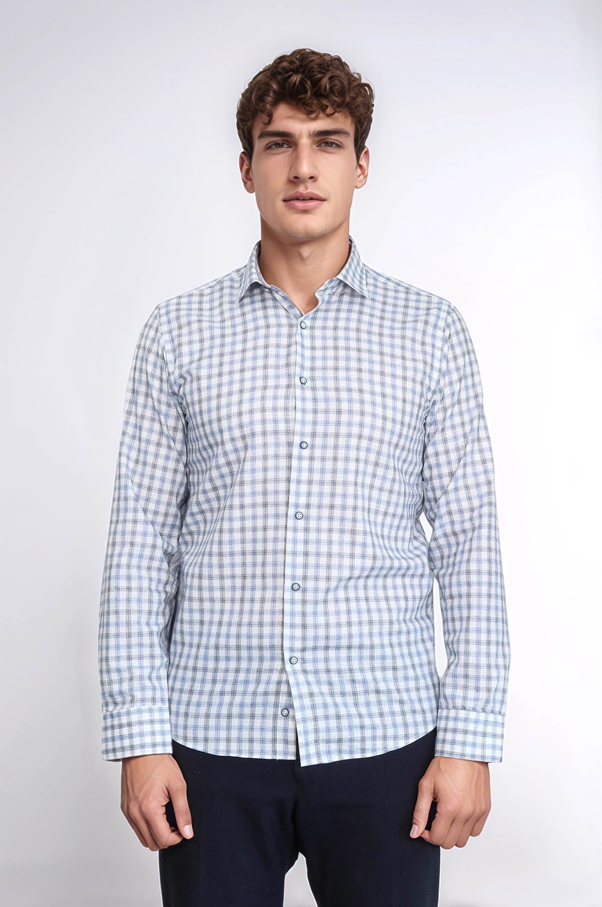 Blue Slim Fit Check Shirt - Wessi