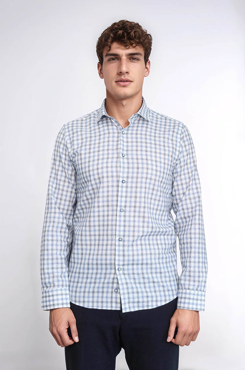 Blue Slim Fit Check Shirt - Wessi