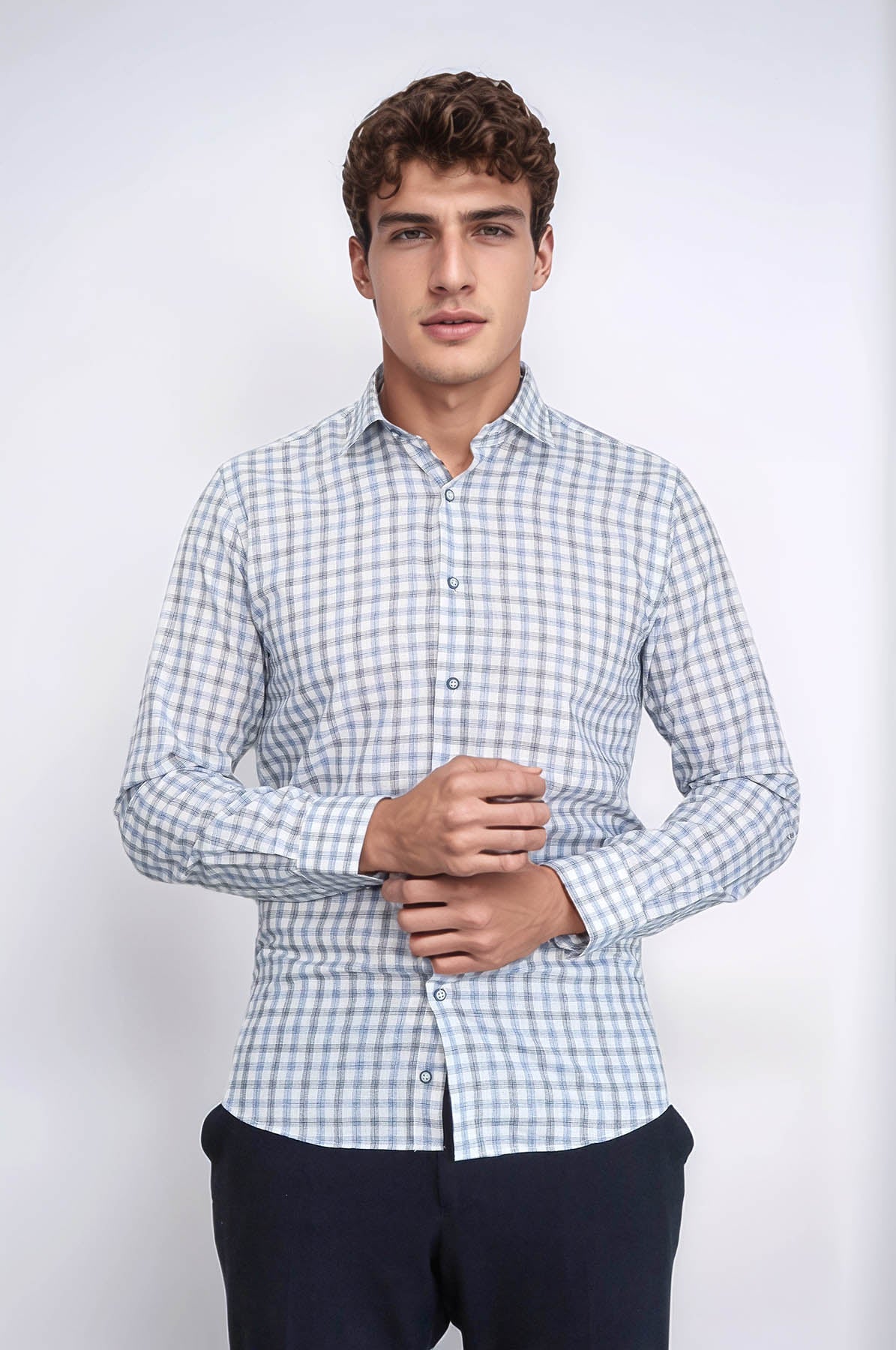 Blue Slim Fit Check Shirt - Wessi