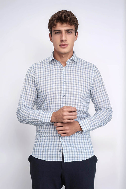 Blue Slim Fit Check Shirt - Wessi