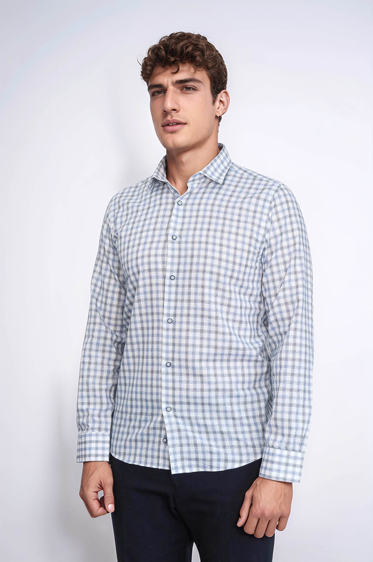 Blue Slim Fit Check Shirt - Wessi
