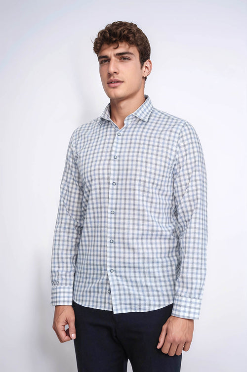 Blue Slim Fit Check Shirt - Wessi